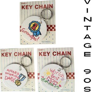 VINTAGE 1990 Bundle Set of 3 WANG'S Key Chains - Mom Dad Grandpa